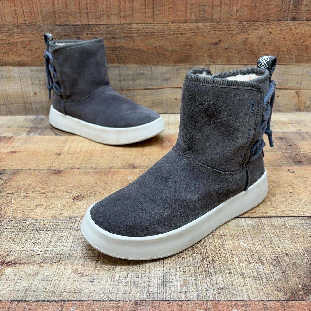 UGG 1112410 Boots Womens Size 8 39 Gray Suede Shearling Ankle Lace Up Winter